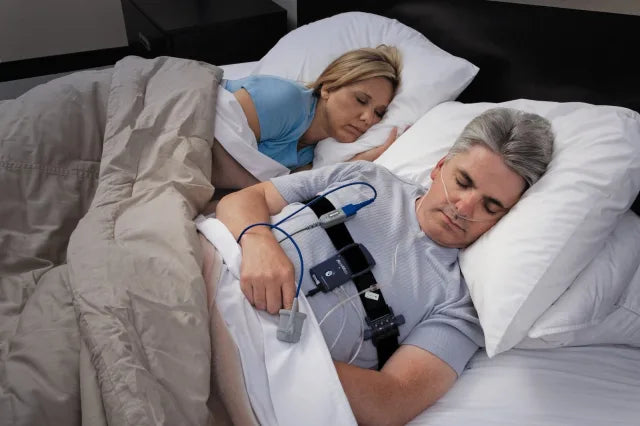 Man sleeping while conducting a Level 3 in home sleep test