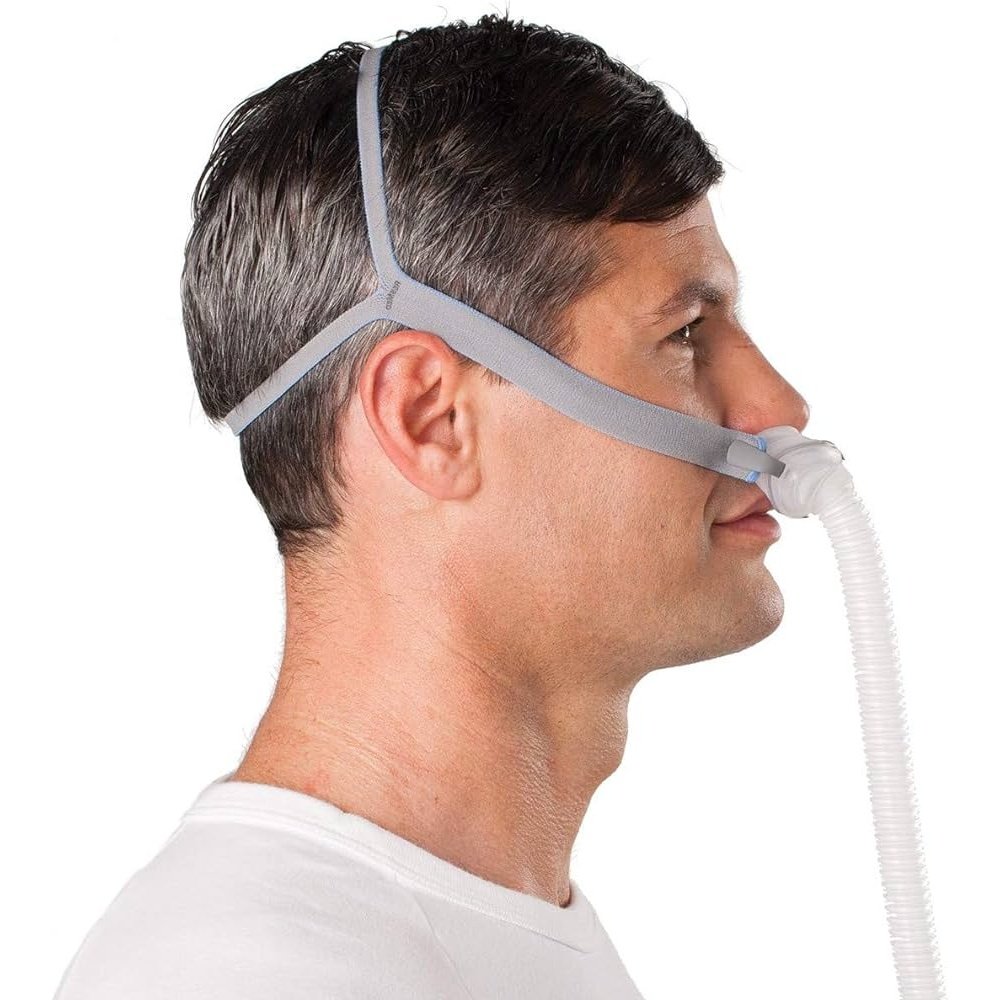 ResMed AirFit P10 Nasal Pillow CPAP Mask with Headgear, showing the lightweight design and flexible nasal pillows.